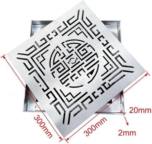 Floor Drain Stainless Steel Grate with e Efficient Drainage Design, Brushed Finish Safety Features, for Driveways, Gardens, and Public Spaces (300 * 300 * 20 * 2mm) in Saudi Arabia