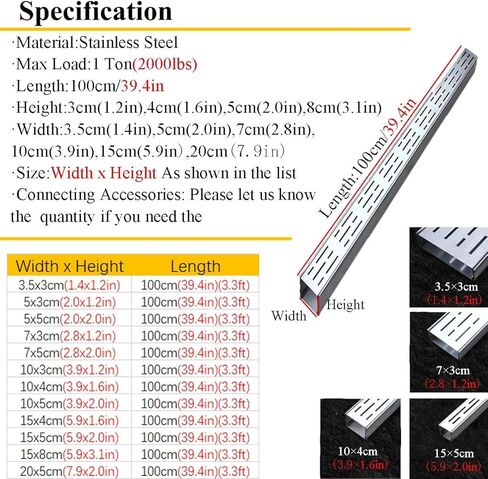 صرف خندق أرضي من الفولاذ المقاوم للصدأ النحيف للممرات والبراحف - صر قناة معدنية خطية ضيقة مع الغطاء ، مجموعة الصرف الفرنسية (حزمة واحدة ، 15x8cm / 5.9x3.1in) in Kuwait