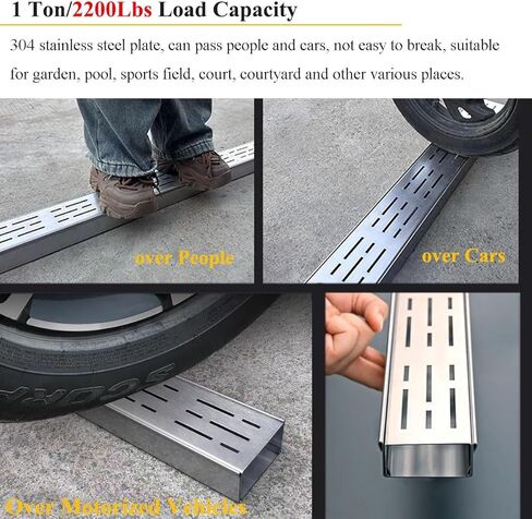 صرف خندق أرضي من الفولاذ المقاوم للصدأ النحيف للممرات والبراحف - صر قناة معدنية خطية ضيقة مع الغطاء ، مجموعة الصرف الفرنسية (حزمة واحدة ، 15x8cm / 5.9x3.1in) in Kuwait