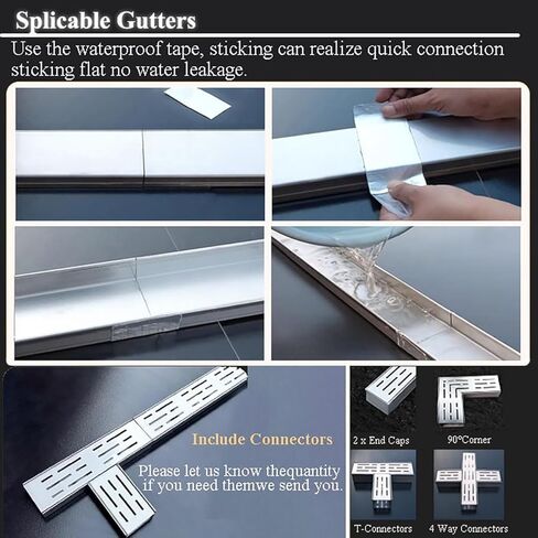 صرف خندق أرضي من الفولاذ المقاوم للصدأ النحيف للممرات والبراحف - صر قناة معدنية خطية ضيقة مع الغطاء ، مجموعة الصرف الفرنسية (حزمة واحدة ، 15x8cm / 5.9x3.1in) in Kuwait