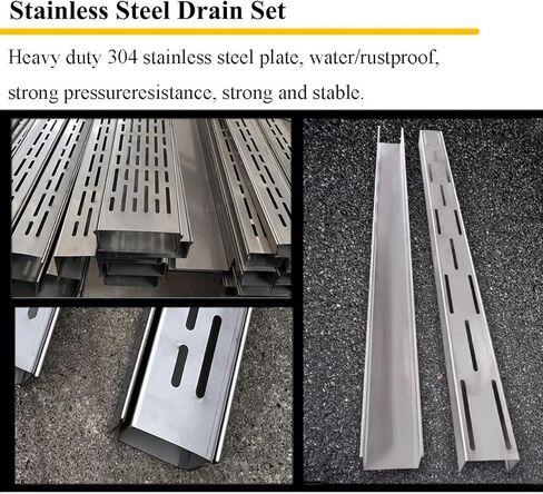 صرف خندق أرضي من الفولاذ المقاوم للصدأ النحيف للممرات والبراحف - صر قناة معدنية خطية ضيقة مع الغطاء ، مجموعة الصرف الفرنسية (حزمة واحدة ، 15x8cm / 5.9x3.1in) in Kuwait