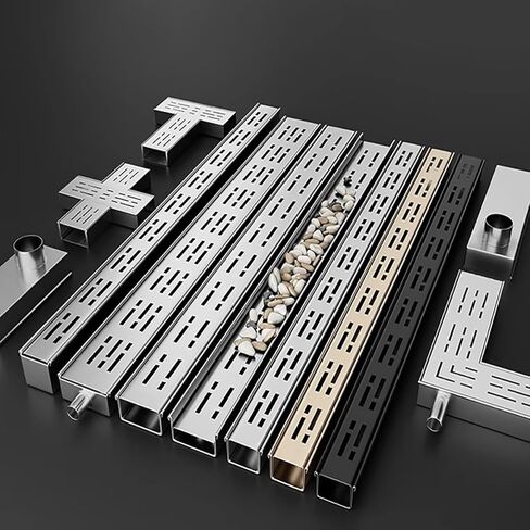 صرف خندق أرضي من الفولاذ المقاوم للصدأ النحيف للممرات والبراحف - صر قناة معدنية خطية ضيقة مع الغطاء ، مجموعة الصرف الفرنسية (حزمة واحدة ، 15x8cm / 5.9x3.1in) in Kuwait