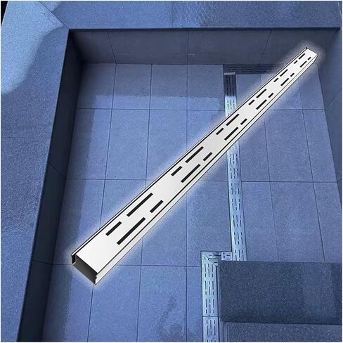 صرف خندق أرضي من الفولاذ المقاوم للصدأ النحيف للممرات والبراحف - صر قناة معدنية خطية ضيقة مع الغطاء ، مجموعة الصرف الفرنسية (حزمة واحدة ، 15x8cm / 5.9x3.1in) in Kuwait