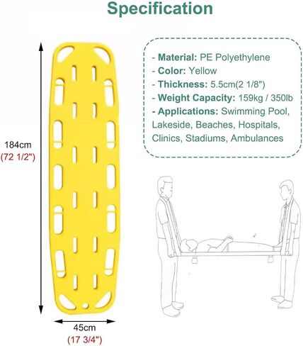 Lifesaving Stretcher for First Responders & Firefighters, Water Rescue Flotation Backboard with Adjustable Straps, Durable One-Piece Aquatic Spine Board (Yellow) in Saudi Arabia