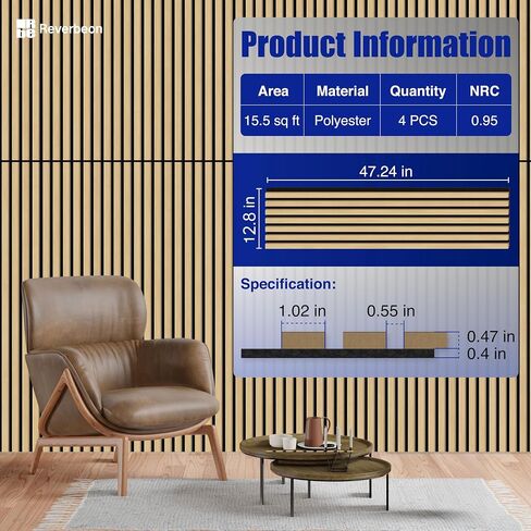 4PCS Wood Slat Wall Panels, 12.8" x 47.2" Sound Absorbing Acoustic Wall Panels, Soundproof Wall Paneling for Interior Wall Decor, Sandrift Oak in Saudi Arabia