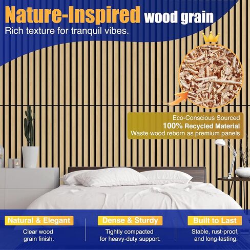 4PCS Wood Slat Wall Panels, 12.8" x 47.2" Sound Absorbing Acoustic Wall Panels, Soundproof Wall Paneling for Interior Wall Decor, Sandrift Oak in Saudi Arabia