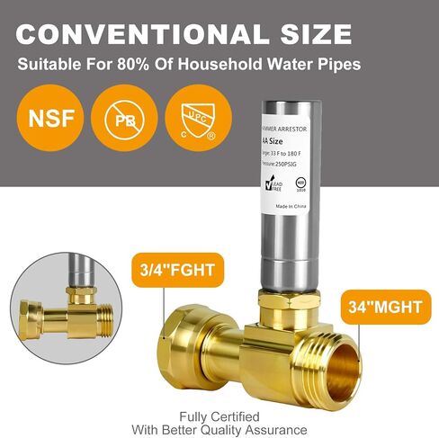 Stainless Steel Water Hammer Arrestor For Washing Machine， 3/4 Inch Swivel FHT x 3/4 Inch MHT，Designed for Washing Machine, Reduce Banging Noise in Kuwait