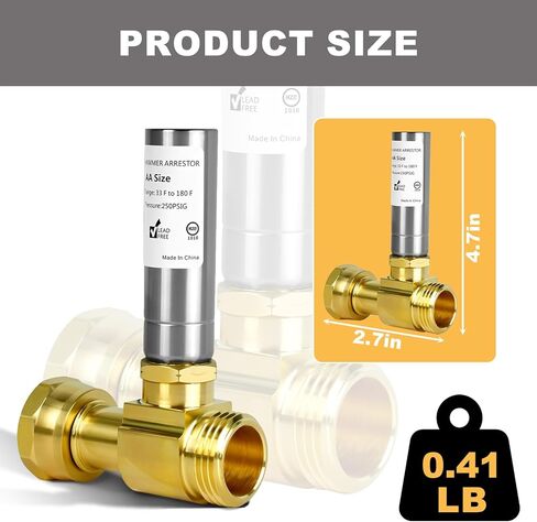 Stainless Steel Water Hammer Arrestor For Washing Machine， 3/4 Inch Swivel FHT x 3/4 Inch MHT，Designed for Washing Machine, Reduce Banging Noise in Kuwait