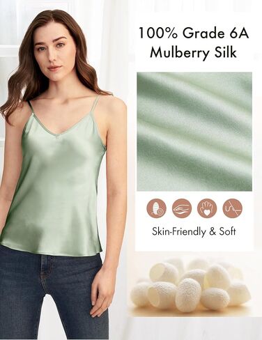 LilySilk قميص قصير حريمي أساسي 100 من حرير التوت النقي تانك القمم للنساء السيدات فضفاض كامي علوي ناعم من الساتان in Saudi Arabia