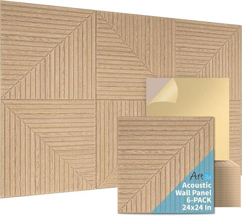 Art3d 6-Pack Self-Adhesive Acoustic Wall Panels for Home Décor, 24 x 24 Inch Soundproofing Panels for Office Studio Bedroom - High Noise Absorption Polyester Fiber, Wood Grain Airbrush in Saudi Arabia