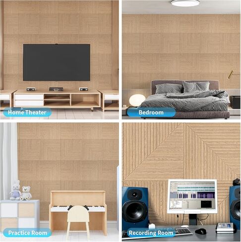 Art3d 6-Pack Self-Adhesive Acoustic Wall Panels for Home Décor, 24 x 24 Inch Soundproofing Panels for Office Studio Bedroom - High Noise Absorption Polyester Fiber, Wood Grain Airbrush in Saudi Arabia