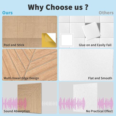 Art3d 6-Pack Self-Adhesive Acoustic Wall Panels for Home Décor, 24 x 24 Inch Soundproofing Panels for Office Studio Bedroom - High Noise Absorption Polyester Fiber, Wood Grain Airbrush in Saudi Arabia