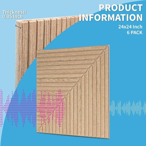 Art3d 6-Pack Self-Adhesive Acoustic Wall Panels for Home Décor, 24 x 24 Inch Soundproofing Panels for Office Studio Bedroom - High Noise Absorption Polyester Fiber, Wood Grain Airbrush in Saudi Arabia