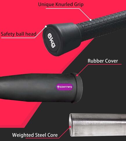 Macebell Clubbell with Anti-Slip Knurled Grip & Safety Ball Head, Rubber Cover Solid Steel Core for Functional Fitness, Strength Training, Home Gym, Full Body Workout, Shoulder, Upper Body Training in Saudi Arabia