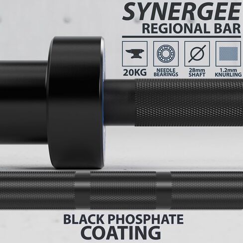 Synergee الإقليمي Olympic 20kg للرجال و 15 كيلوجرام من Chrome & Black Phosphate Barbells. تم تصنيف 1500 رطل لرفع الأثقال ورفع الأثقال. in Kuwait
