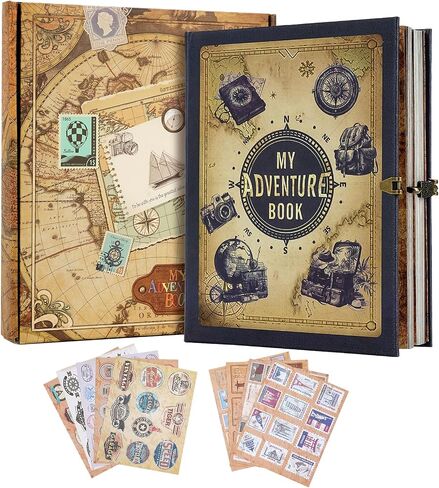 كتاب My Adventure Book Journal Scrapbook Photo ألبوم 164 صفحات على الطراز الرجعية المنقوش بالجلد المجلس اليوميات المذكرات ، كتاب الذاكرة المصنوع يدويًا للأزواج ، الذكرى السنوية ، الزفاف ، عيد الحب يوم الهدايا in Kuwait