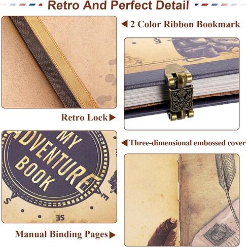 كتاب My Adventure Book Journal Scrapbook Photo ألبوم 164 صفحات على الطراز الرجعية المنقوش بالجلد المجلس اليوميات المذكرات ، كتاب الذاكرة المصنوع يدويًا للأزواج ، الذكرى السنوية ، الزفاف ، عيد الحب يوم الهدايا in Kuwait