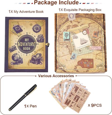 كتاب My Adventure Book Journal Scrapbook Photo ألبوم 164 صفحات على الطراز الرجعية المنقوش بالجلد المجلس اليوميات المذكرات ، كتاب الذاكرة المصنوع يدويًا للأزواج ، الذكرى السنوية ، الزفاف ، عيد الحب يوم الهدايا in Kuwait