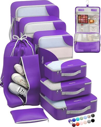 ALL INCLUDED 10 Set Durable Packing Cubes for Suitcases,OlarHike Essentials for Travel,UPGRADED Anti-Tear Stitching, NEW Improved Luggage Packing Organizers for Travel Accessories, Light Blue in Kuwait