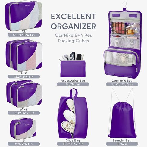 ALL INCLUDED 10 Set Durable Packing Cubes for Suitcases,OlarHike Essentials for Travel,UPGRADED Anti-Tear Stitching, NEW Improved Luggage Packing Organizers for Travel Accessories, Light Blue in Kuwait