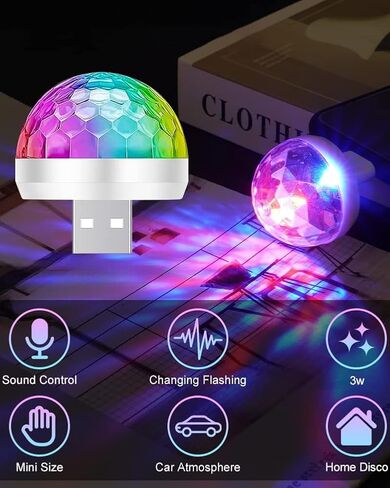 Mini Disco Lights, Sound Activated Disco Ball Party Lights, Applicable to USB Interface and Phones - RGB Light Effect Units for Home Disco, Kids Birthday, Christmas Party etc. in Saudi Arabia