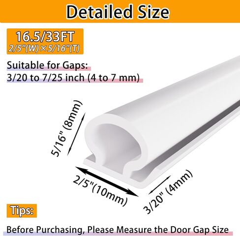 【New Upgrade】 Weather Stripping Door Seal, Silicone Door Weather Stripping for Door Frame & Window, Self Adhesive Weatherstripping Insulation Soundproof Strip, Suit for 4-7mm Gap (16.5FT White) in Saudi Arabia