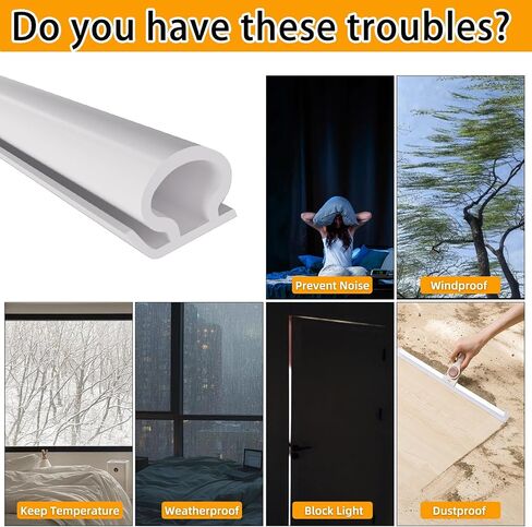 【New Upgrade】 Weather Stripping Door Seal, Silicone Door Weather Stripping for Door Frame & Window, Self Adhesive Weatherstripping Insulation Soundproof Strip, Suit for 4-7mm Gap (16.5FT White) in Saudi Arabia