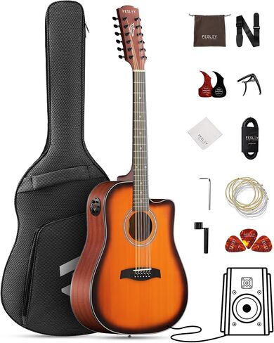 12 سلسلة من الغيتار الكهربائي الصوتي: Guitarra Acústica تم بناؤه في 4 فرقة EQ ، Spruce Top Mahogany Back and Sives ، Complete Beginner Electric Guitar Kit للبالغين ، Guitarra de 12 Cuerdas ، Matte Black in Kuwait