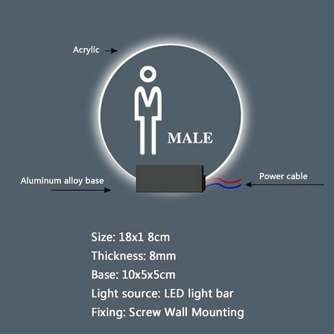 Restroom Signs Men Women,LED Restroom Sign, Wall Mount Toilet Lighted Sign, 7 Inch Round Bathroom Signs for The Office in Kuwait