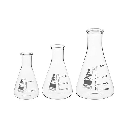 مجموعة قارورة Eisco Premium Erlenmeyer - 50 مل ، 100 مل و 250 مل عن الرقبة الضيقة ، التخرج البيضاء متانة فائقة المقاومة الكيميائية البورسلية 3.3 زجاج - Eisco Labs in Saudi Arabia