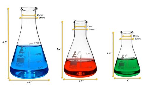 مجموعة قارورة Eisco Premium Erlenmeyer - 50 مل ، 100 مل و 250 مل عن الرقبة الضيقة ، التخرج البيضاء متانة فائقة المقاومة الكيميائية البورسلية 3.3 زجاج - Eisco Labs in Saudi Arabia