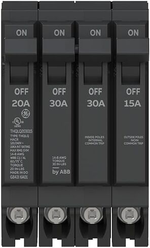 ABB Q-LINE® THQLQ203015 قاطع الدائرة الرباعية • 20A/1P و 30A/2P و 15A/1P التكوين • 120/240 VAC ، 10 KAIC • مكونات مكونة من الفضاء • تصميم متين لأسلاك النحاس والألومنيوم in Saudi Arabia