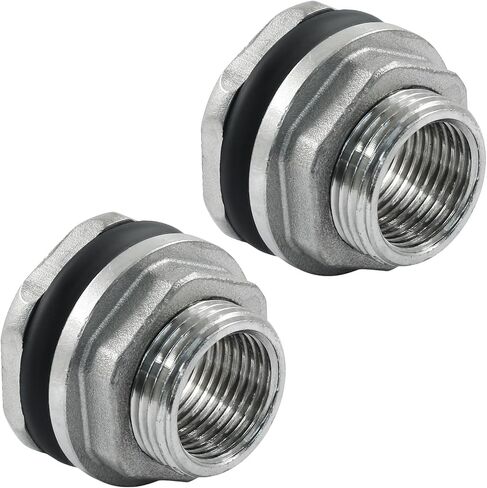 Bulkhead Water Tank Fitting, 1" Stainless Steel Thru-bulk Fitting with Rubber Rings for Water Tank Aquarium Rain Barrels in Saudi Arabia