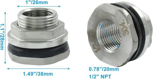 Bulkhead Water Tank Fitting, 1" Stainless Steel Thru-bulk Fitting with Rubber Rings for Water Tank Aquarium Rain Barrels in Saudi Arabia