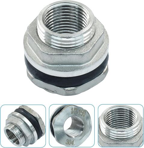 Bulkhead Water Tank Fitting, 1" Stainless Steel Thru-bulk Fitting with Rubber Rings for Water Tank Aquarium Rain Barrels in Saudi Arabia