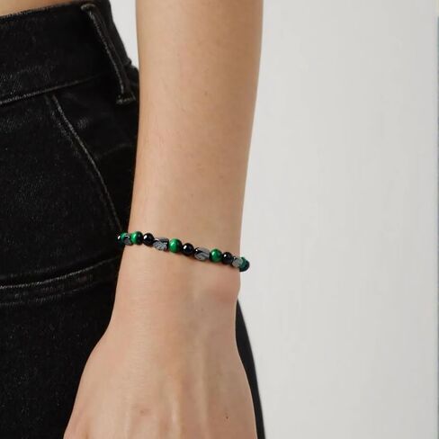 سوار حماية الهيماتيت ، نمر العين النمر الأسود منجديان شفاء البلورات أسوار الحجر الطبيعي الحجر الطبيعية حظا سعيدا هدايا المجوهرات للنساء والرجال in Kuwait