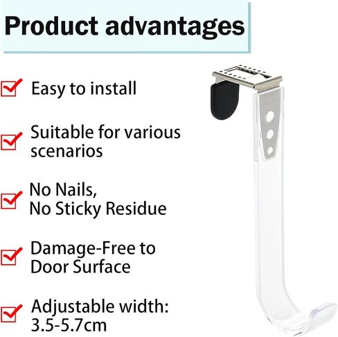 NewTalent Set of 2pcs Adjustable Over The Door Hooks for Hanging, for Living Room, Bathroom, Bedroom, Kitchen Hanging Clothes, Towels, Hats, Coats, Bags in Kuwait