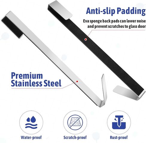 4 PCS 10" Shower Door Hooks for Towels, Heavy Duty Bathroom Hook for Shower Glass Door, Drilling-Free Stainless Steel Towel Hook for Frameless Glass in Saudi Arabia