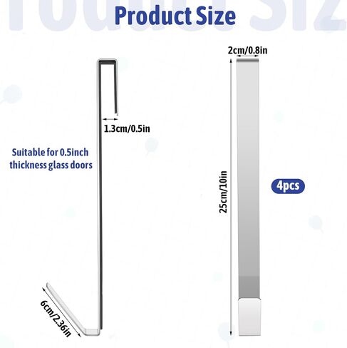 4 PCS 10" Shower Door Hooks for Towels, Heavy Duty Bathroom Hook for Shower Glass Door, Drilling-Free Stainless Steel Towel Hook for Frameless Glass in Saudi Arabia