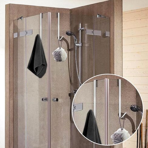 4 PCS 10" Shower Door Hooks for Towels, Heavy Duty Bathroom Hook for Shower Glass Door, Drilling-Free Stainless Steel Towel Hook for Frameless Glass in Saudi Arabia
