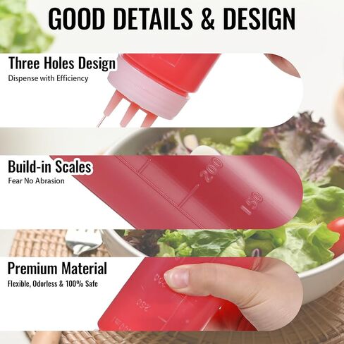 3 Pack 3 Hole Squeeze Bottle 300ml/10oz Ketchup Dispensers Container Plastic Condiment Squirt Bottles Kitchen Arts Crafts Accessories for Tomato Sauce Oil Vinegar Salad Mustard Syrup BBQ in Saudi Arabia