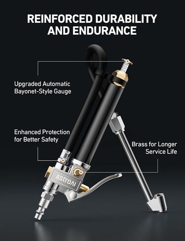 AstroAI T3 Heavy-Duty Tire Pressure Gauge with Inflator, Dual Head Chuck ANSI B40.1 Accurate Air Chuck with Pressure Gauge, 10-120 PSI, Compatible with 1/4" NPT Air Compressor in Kuwait