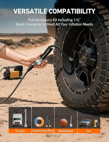 AstroAI T3 Heavy-Duty Tire Pressure Gauge with Inflator, Dual Head Chuck ANSI B40.1 Accurate Air Chuck with Pressure Gauge, 10-120 PSI, Compatible with 1/4" NPT Air Compressor in Kuwait