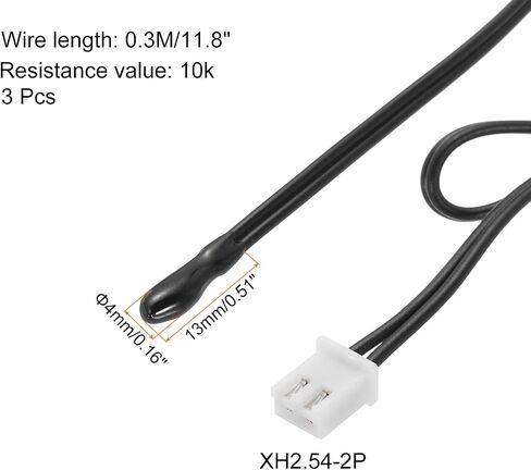 uxcell 3 PCS 10K NTC Probe Thermal Sensor Probe ، استشعار استشعار درجة الحرارة الحساسة للإيبوكسي 15.7 بوصة مستشعر درجة حرارة الحرارة الرقمية للأجهزة الكهربائية للأجهزة الكهربائية in Kuwait