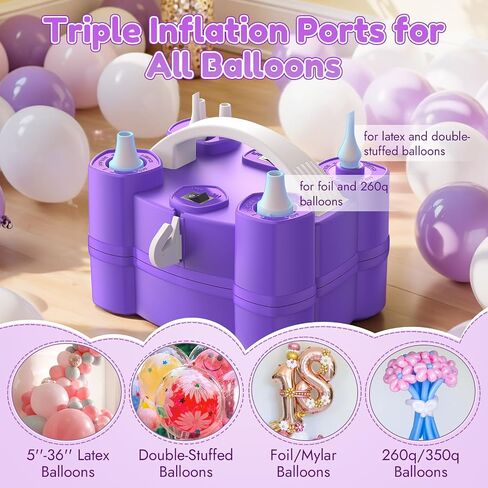 Electric Balloon Pump, 4-in-1 Balloon Blower with Triple Inflating Ports for All Balloons, Air Pump for Sports Balls, Inflator& Deflator for Inflatables (Dust-Proof Storage Bag Included) in Kuwait