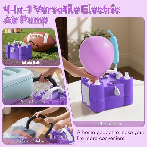 Electric Balloon Pump, 4-in-1 Balloon Blower with Triple Inflating Ports for All Balloons, Air Pump for Sports Balls, Inflator& Deflator for Inflatables (Dust-Proof Storage Bag Included) in Kuwait
