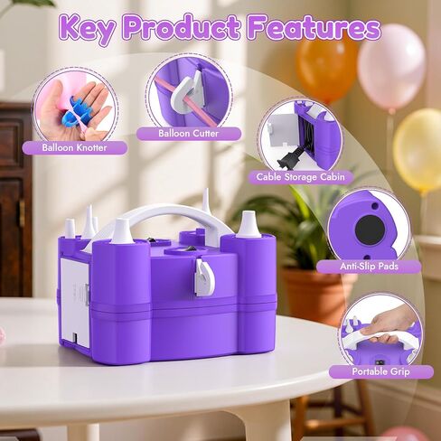 Electric Balloon Pump, 4-in-1 Balloon Blower with Triple Inflating Ports for All Balloons, Air Pump for Sports Balls, Inflator& Deflator for Inflatables (Dust-Proof Storage Bag Included) in Kuwait