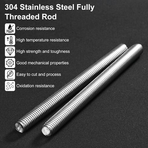 5-Set Fully Threaded Rod, M3x190mm 304 Stainless Steel Right Hand Thread Bar Studs with Nuts and Washers for Furniture Anchor Bolts/Clamps/U-Bolts, Metric Threaded Screw in Saudi Arabia