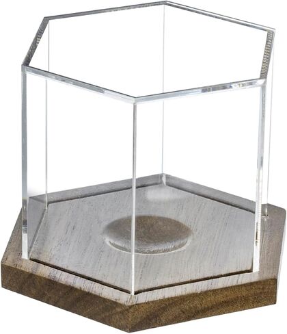 MyGift Premium Acacia Solid Wood and Clear Acrylic Hexagonal One Baseball Display Case, Collectible Signed Autograph Game Ball Holder Wooden Base Gift Box in Saudi Arabia