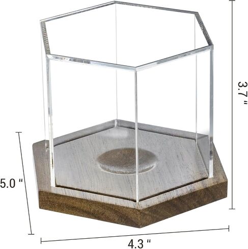 MyGift Premium Acacia Solid Wood and Clear Acrylic Hexagonal One Baseball Display Case, Collectible Signed Autograph Game Ball Holder Wooden Base Gift Box in Saudi Arabia